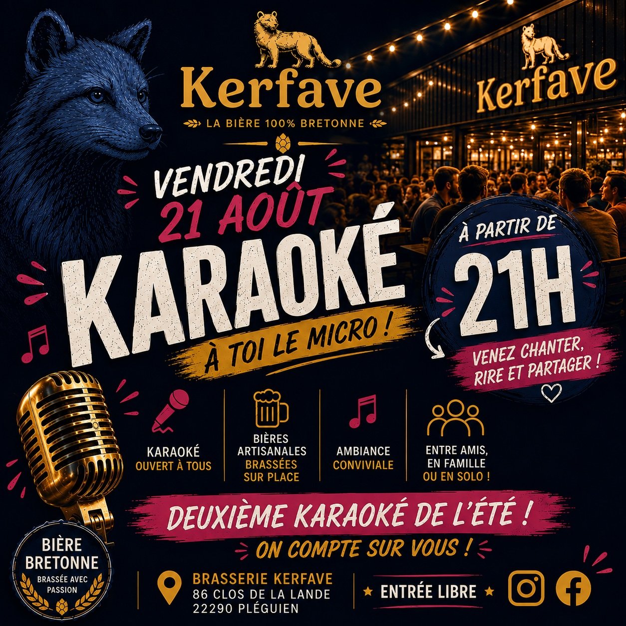 21/08/2026 : Karaoké à la Brasserie Kerfave à partir de 21H